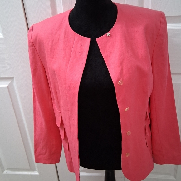 Albert Nipon Boutique Bright Pink 100% Linen Blazer  Size 8 - Picture 3 of 11
